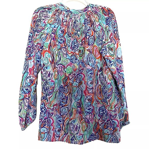 Lilly Pulitzer Elsa What a Catch Silk Blouse Medium Business Casual Lightweight - Picture 3 of 10